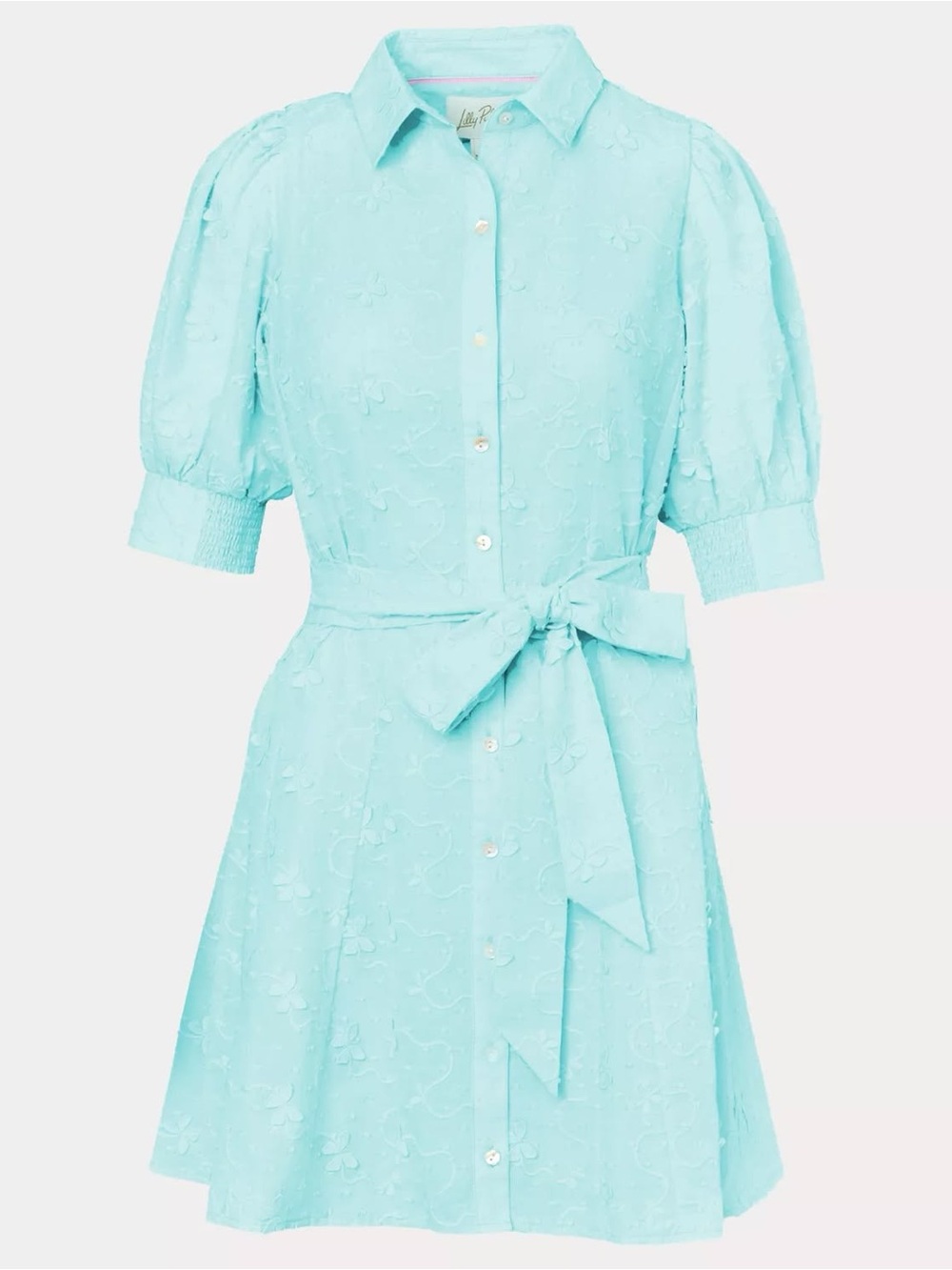 Lilly Pulitzer Aqua Embroidered Tie-Waist Mini Dress
